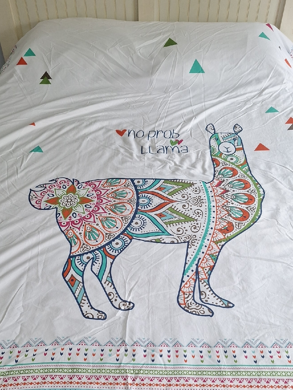 No Prob Llama Colorful Mandala Llama Duvet Cover With White Pillowcases